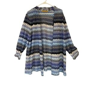 Nipon Boutique Women 2X Blue Lace Open Front Cardigan 3/4 Sleeve